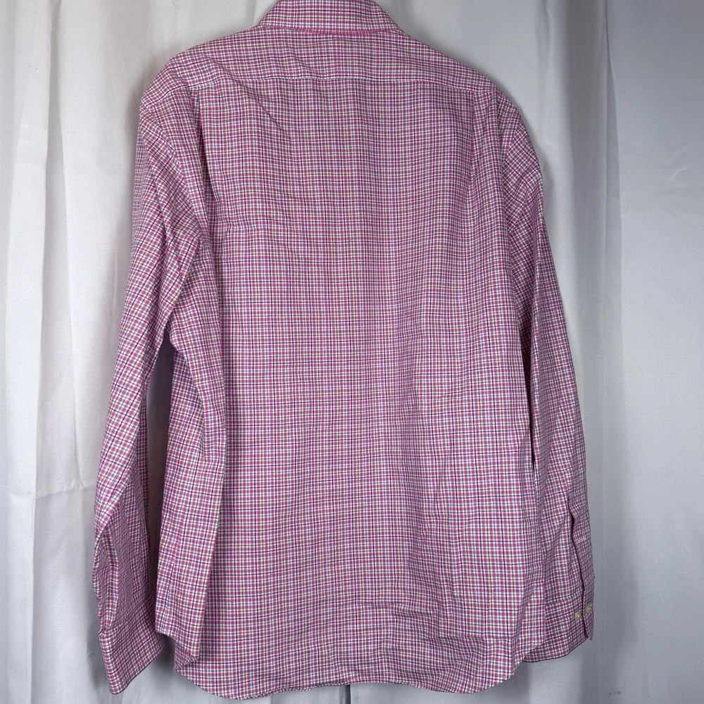 Ralph Lauren Shirt Mens XL Pink Blue Green Non-Iron Cotton Long Sleeve Button Up